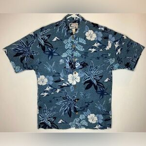 Vtg 90s Bluewater Wear Mens Sz M Blue Floral Natives Hawaiian Shirt Made in USA